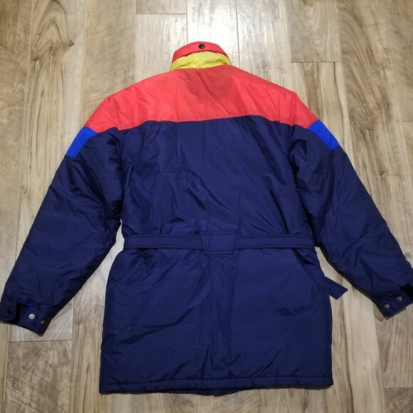 Vintage Colorblock Ski Coat Parka M Mens Retro Streetwear Belted Jacket SASSON - Picture 4 of 11